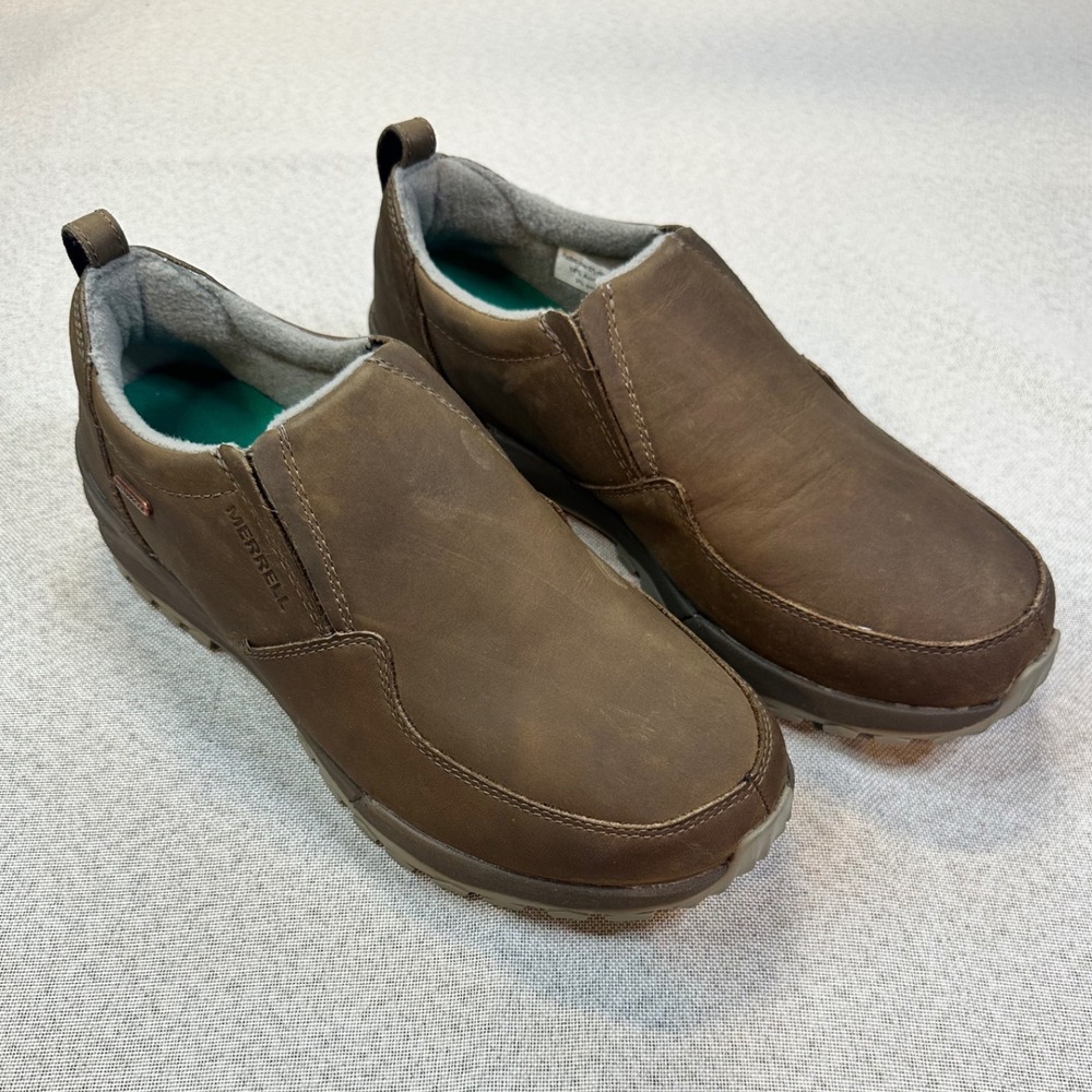 Merrell Coldpack Ice+ Moc Waterproof Women 10 Brown Leather Slip On Winter Shoes